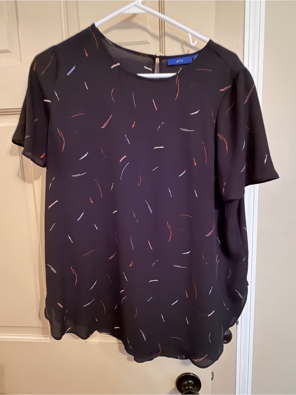 Apt. 9 Black Short-Sleeve Blouse with Multi-Color Dash Print